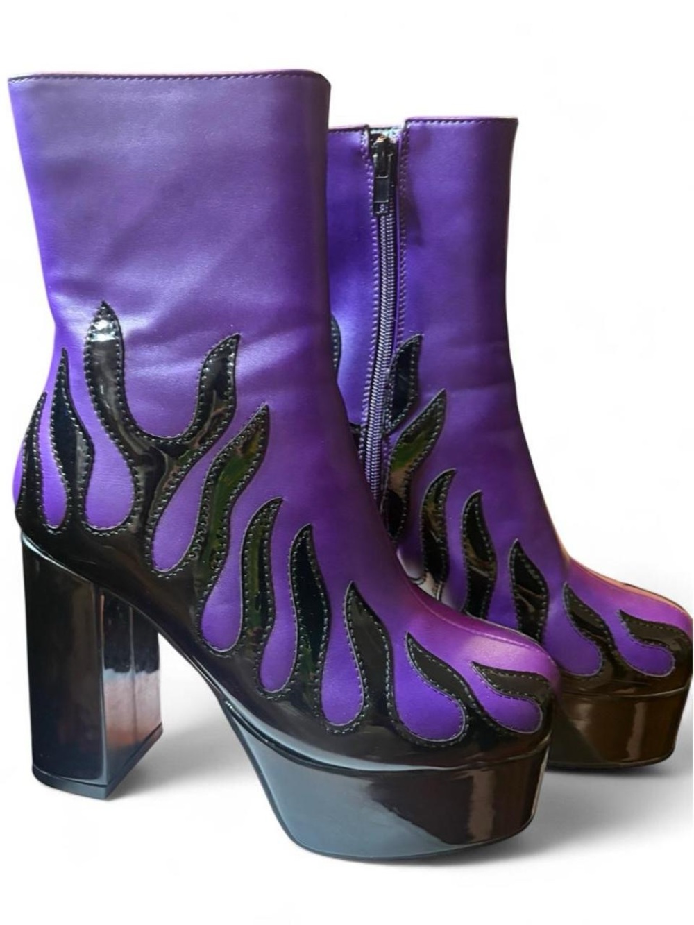 Purple Platform Flame Ankle Boots for Women